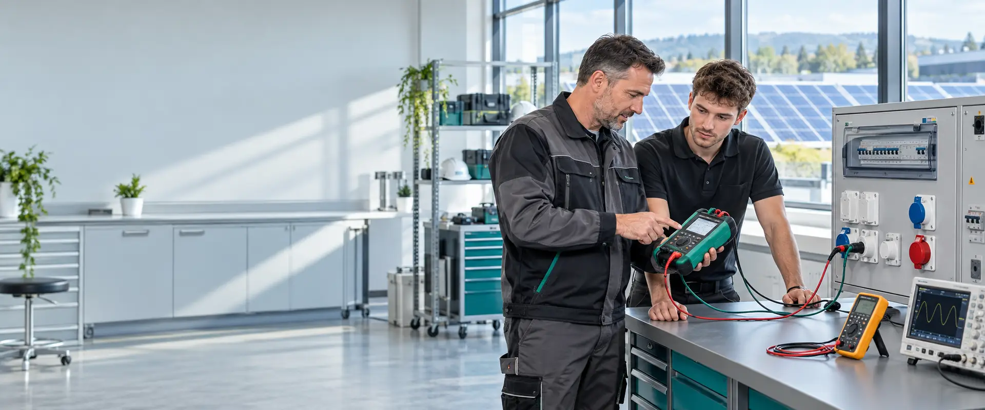 Mérőműszerek gyakorlati bemutatása egy világos elektromos laboratóriumban