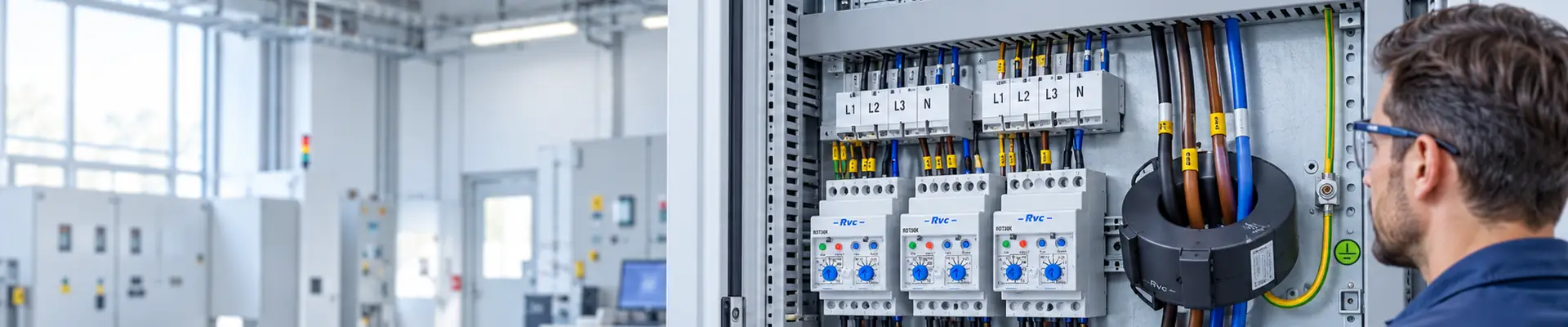 Technikus Revalco védőrelékkel felszerelt ipari vezérlőszekrénynél